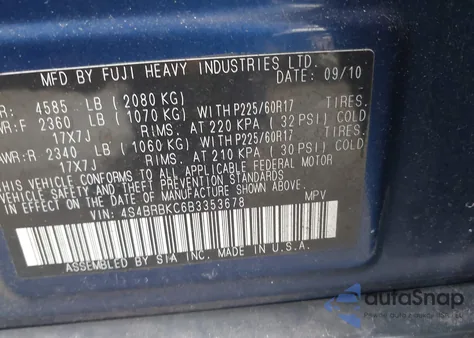 2011 Subaru Outback 2.5I Limited from USA, damaged, VIN 4S4BRBKC6B3353678